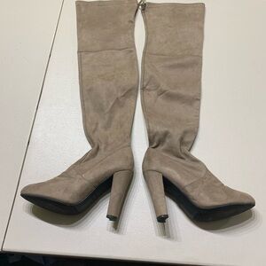 Taupe Over-the-Knee Suede Heeled Boots